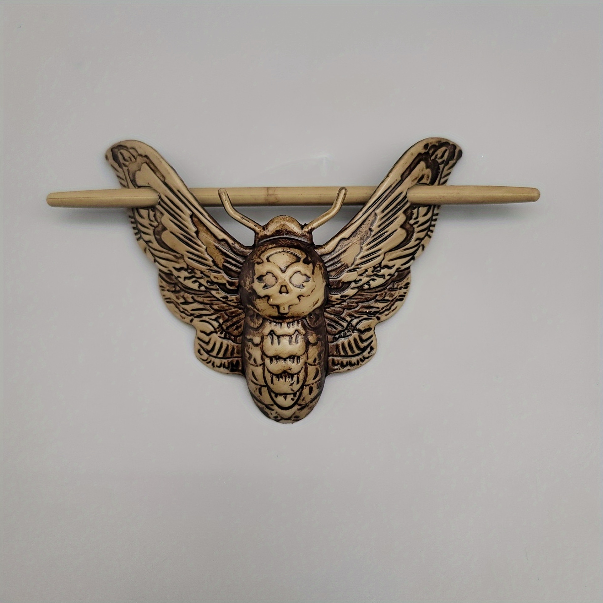 1pc Vintage Skull & Moth Hairpin, Antique Style Bone Skull Hair Stick, Gothic Hair Accessory for Halloween