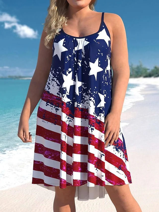 Women's Beach Dress Beach Wear Mini Dress Print Fashion Casual Leaf Spaghetti Strap Sleeveless Loose Fit Outdoor Daily Red Blue 2023 Spring Summer S M L XL | IFYHOME
