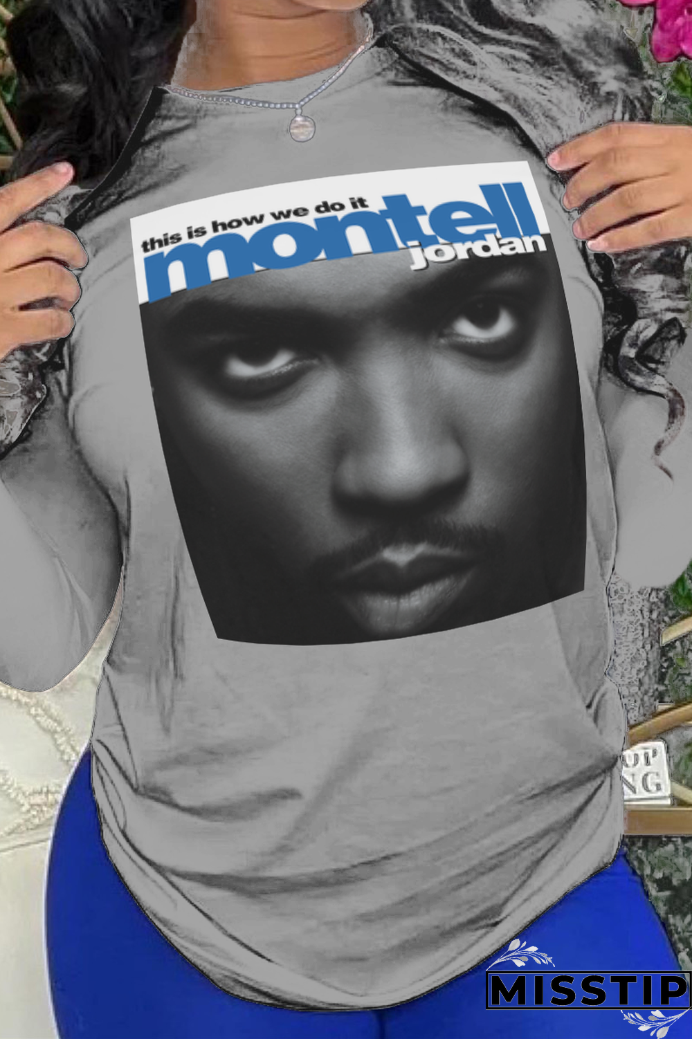 Black Daily Print Letter O Neck Tops