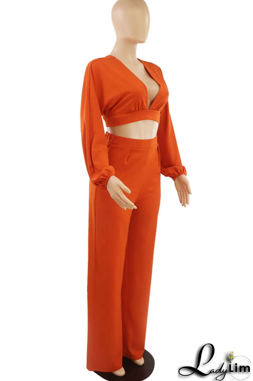 Yellow Sexy Solid Patchwork Backless V Neck Long Sleeve Two Pieces