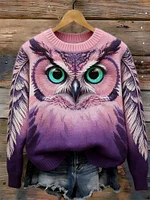 Mystical Forest Owl & Feathers Gradient Cozy Knit Sweater