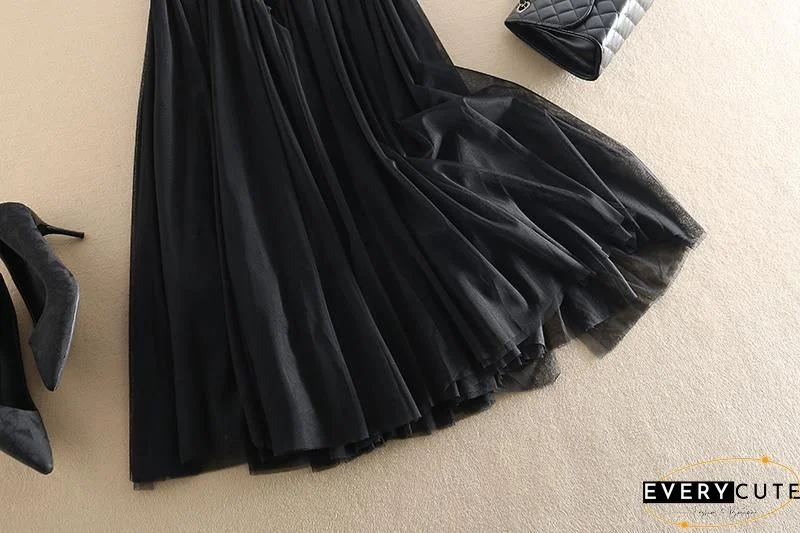 Original Design Khaki High Waist Ruffled Patchwork Tulle Pleated Skirts Spring