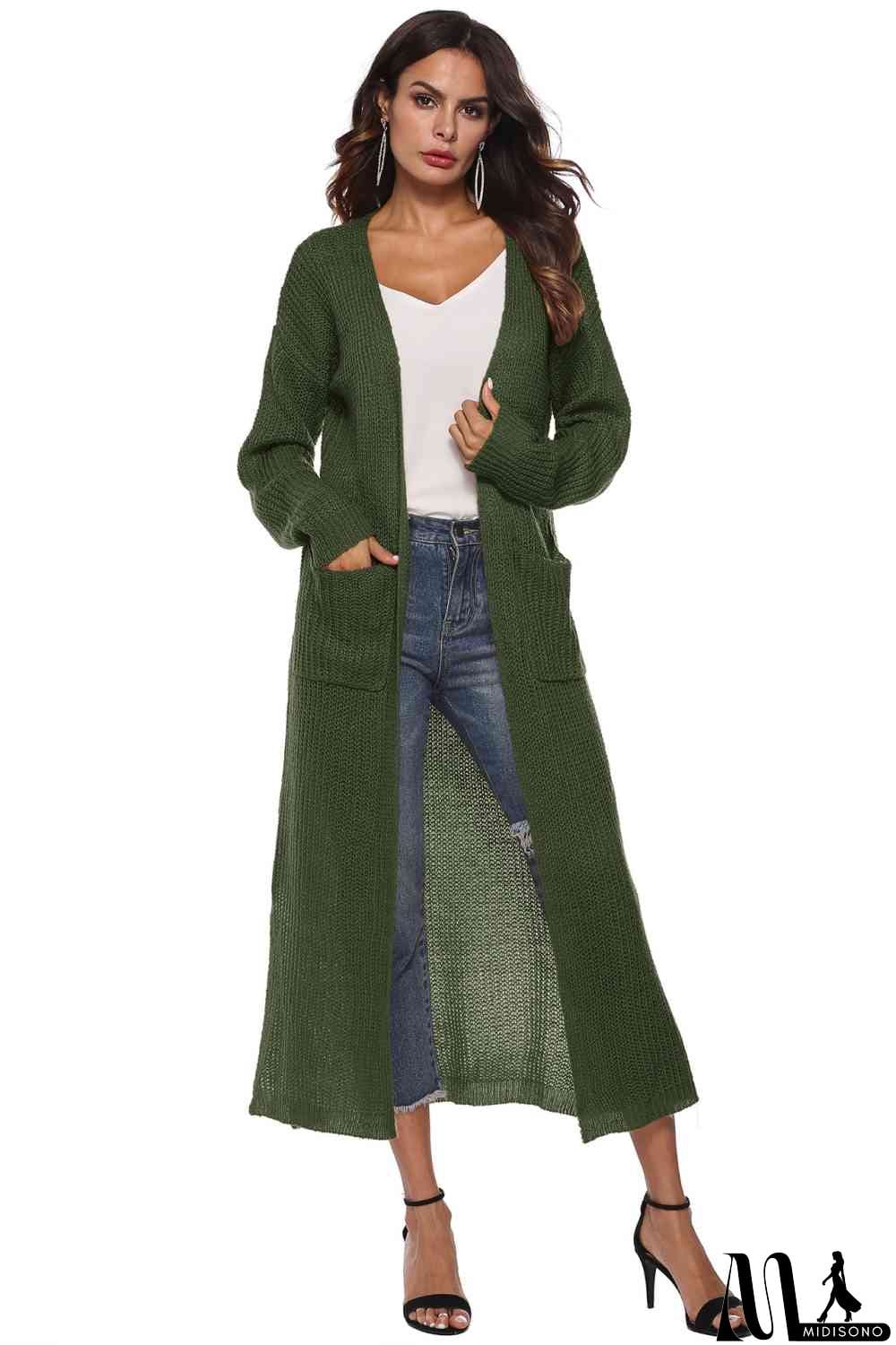 MidiSono - Long Sleeve Open Front Buttoned Cardigan