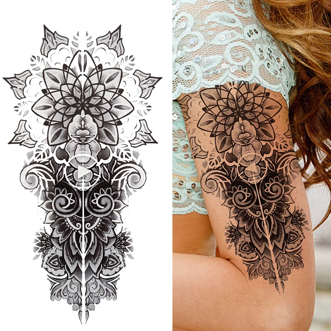 Sdrawing Compass Lion Rose Temporary Tattoo For Men Adults Realistic Fake Tiger Crown Cross Tattoo Sticker Thigh Half Sleeve Tatoo