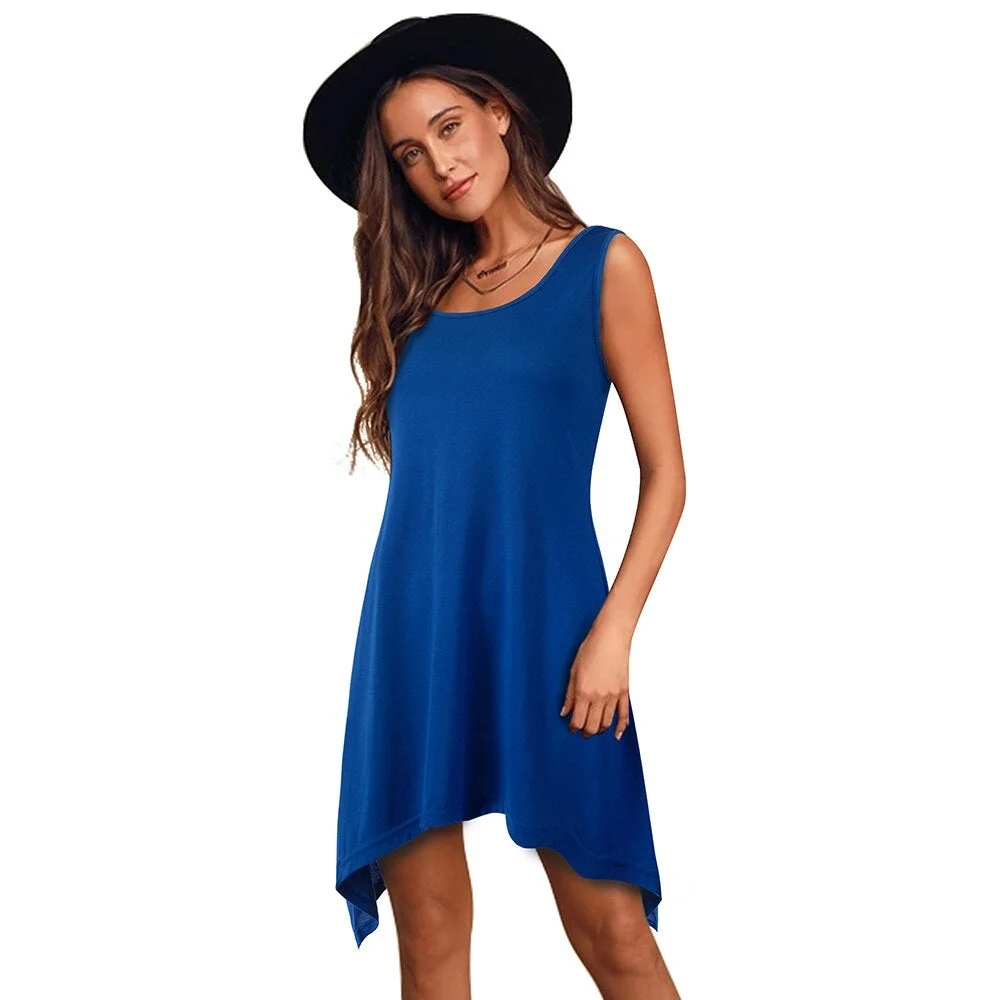 Casual Pure Color with irregular hem Dresses Loose Women Shift Summer Dress