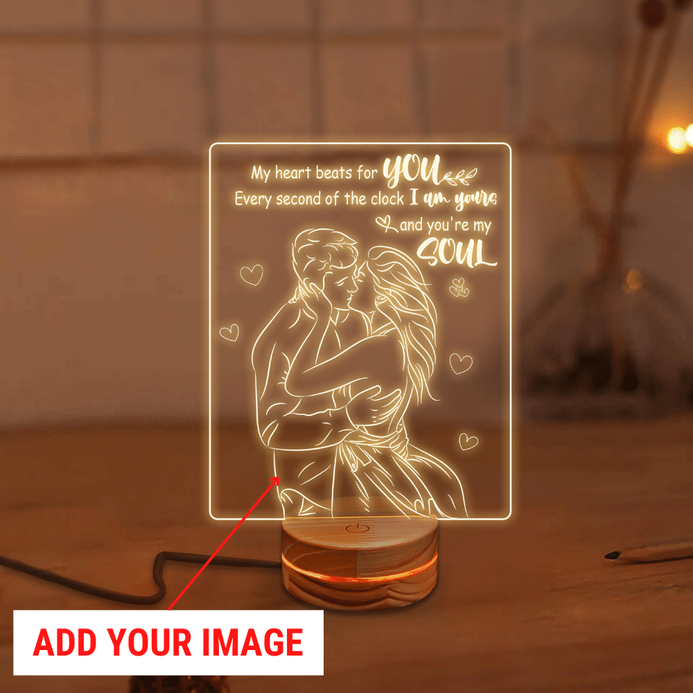 My Heart Beats For You Every Second Of The Clock I Am Yours And You're My Soul - Vangogifts Hand-drawn Photo Led Lamp