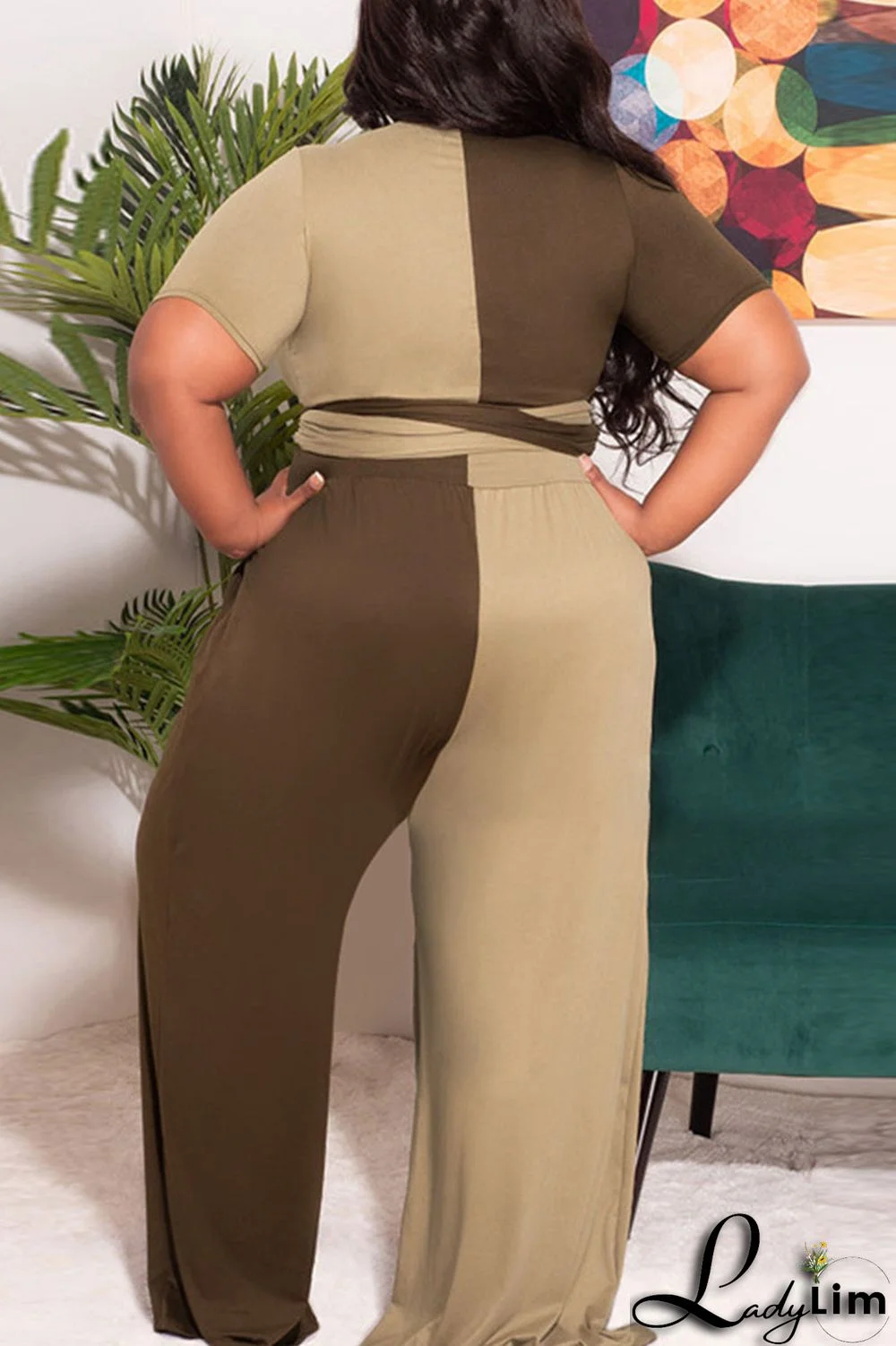 Black Casual Solid Bandage Split Joint O Neck Plus Size Two Pieces