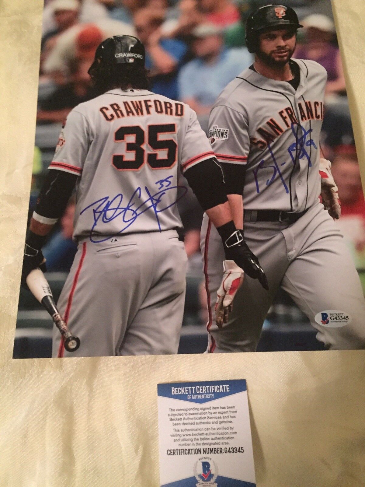 brandon crawford Brandon Belt Dual Signed 11x14 Sf Giants Beckett Coa