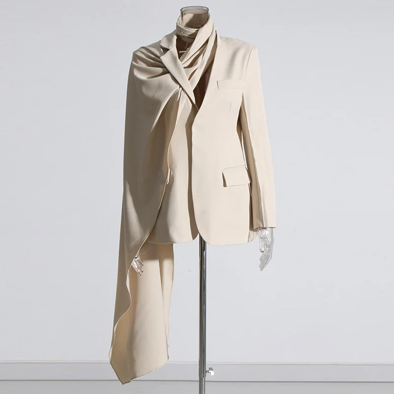 Toloer Toloer Personality Niche 2024 Autumn New Scarf Collar Hollow Out A Variety Of Wear Suit Pure Color Coat Female-Outfit Ideas
