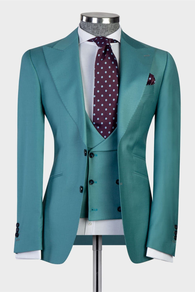 Bellasprom Green Peaked Lapel Two Buttons Three-Pieces Men Suits Bellasprom