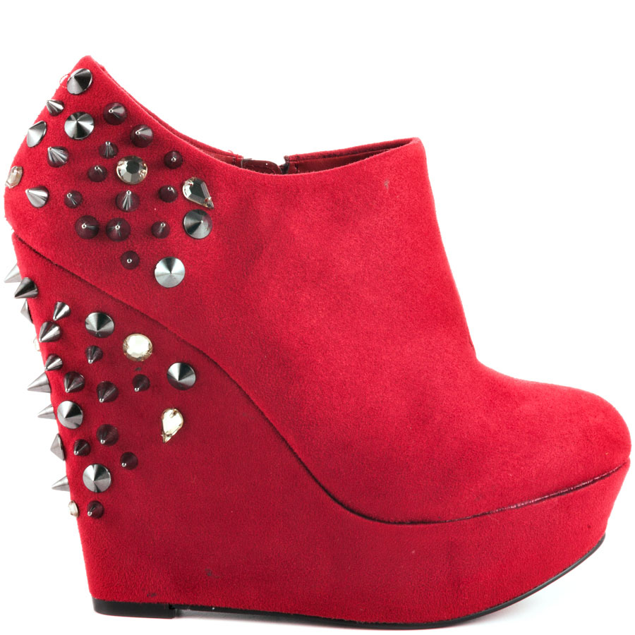 GOOSHOE Red Suede Rivets Wedge Boots