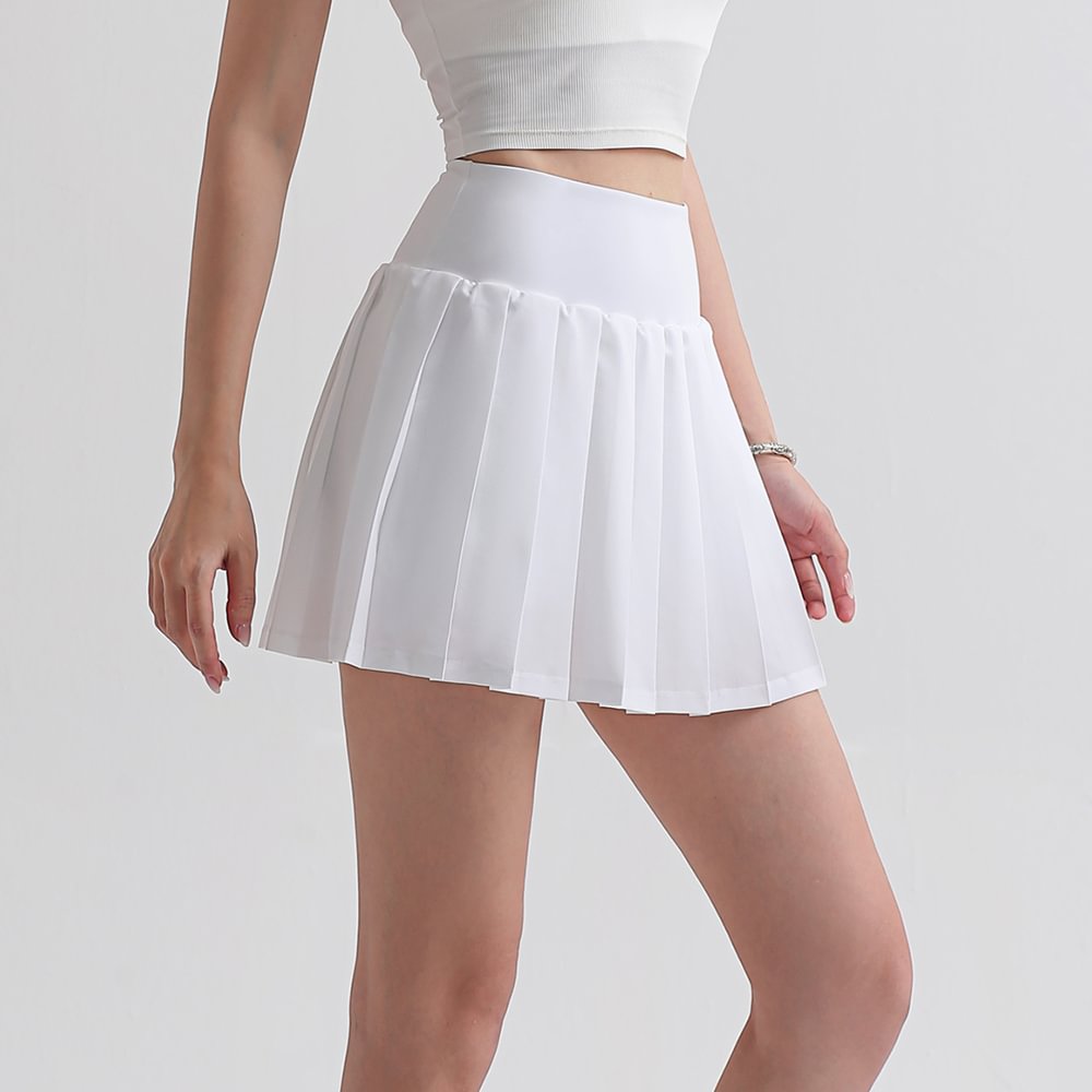 Different types of women's pleated sports tennis skirt with lining lycra pockets shorts online shopping on Hergymclothing White