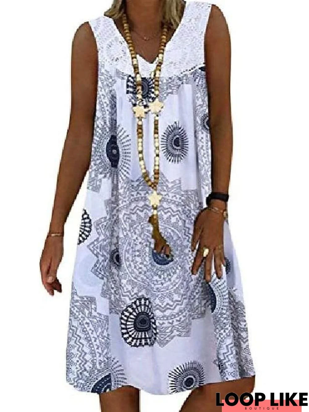 Women's Shift Dress Knee Length Dress White Green Gray Sleeveless Print Geometric Fall Spring Casual