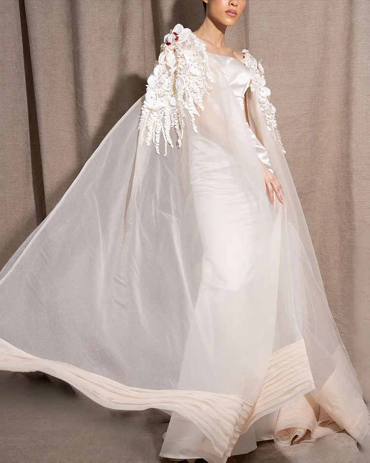 Women's Mesh Shawl Embroidery Dress