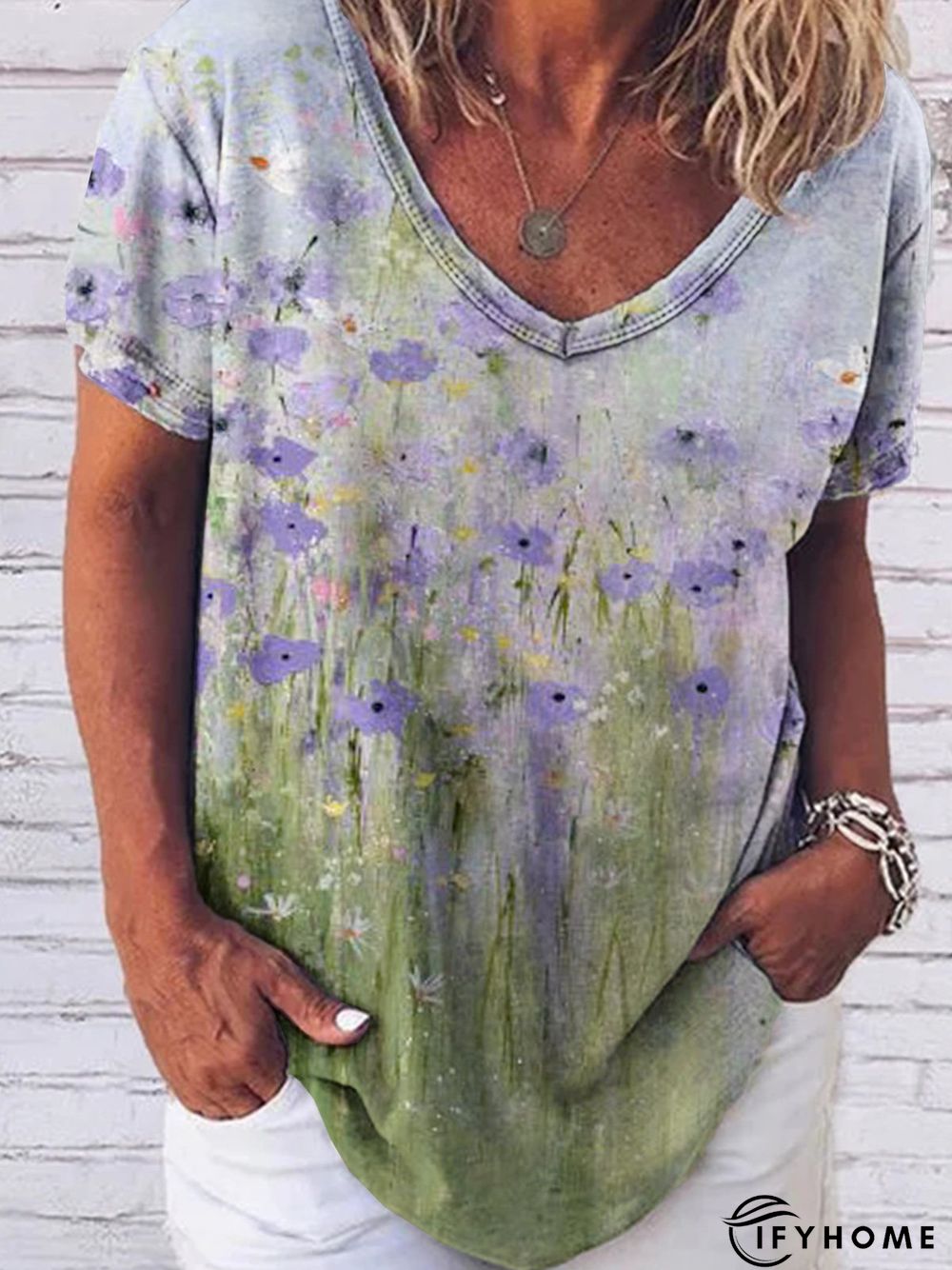 Oil Painting Flower Texture Shift Short Sleeve T-shirt | IFYHOME