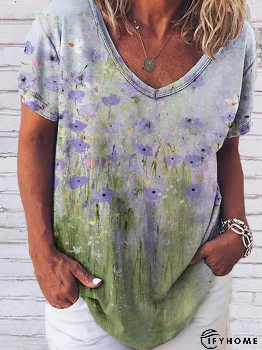 Oil Painting Flower Texture Shift Short Sleeve T-shirt | IFYHOME