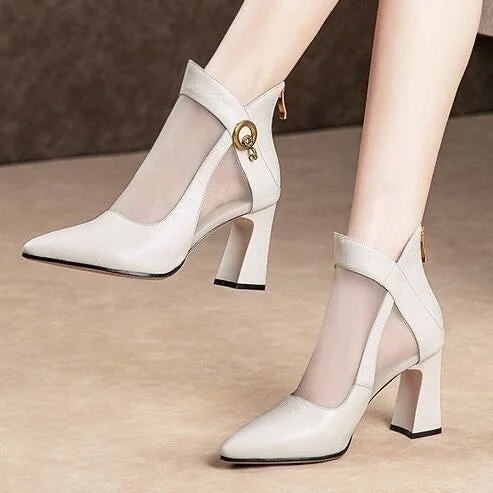 2020 Women Crystal Lace Zip Mesh Pumps Woman High Heels Summer Female Shoes Classics Solid Platform Sandals Ladies Party Shoes