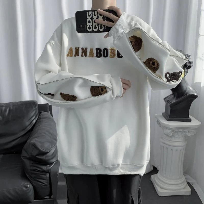 Oversized Sweatshirts Vintage Womens Spring Autumn Hoodies Clothes Couple Loose Casual Embroidery Bear Long Sleeve Pullover Tops