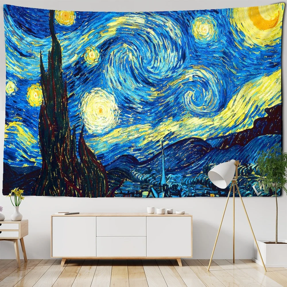 Star Moon Night Van Gogh Painting Tapestry Wall Hanging Magic Tarot TAPIZ Bohemian Hippie Home Art Decor