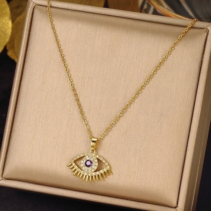 3 Pieces Elegant Minimalist Leaf Four Leaf Clover Insect Stainless Steel Plating Inlay Zircon Pendant Necklace