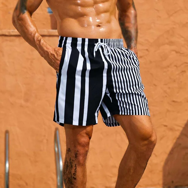 Striped Print Hawaiian Resort Casual Shorts-inspireuse