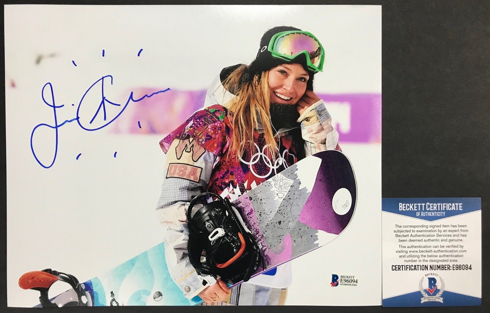 USA OLYMPICS!!! Jamie Anderson Signed GOLD MEDAL 8x10 Photo Poster painting #1 Beckett BAS