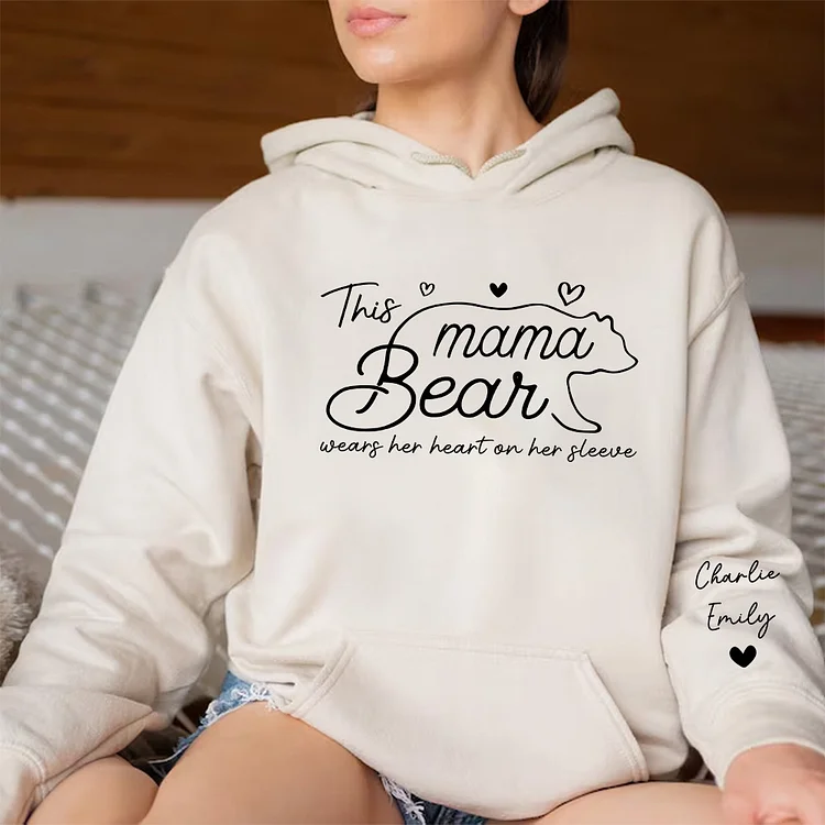 This Mama Bear Wears Her Heart On Her Sleeve - Family Personalized Custom Sweatshirt