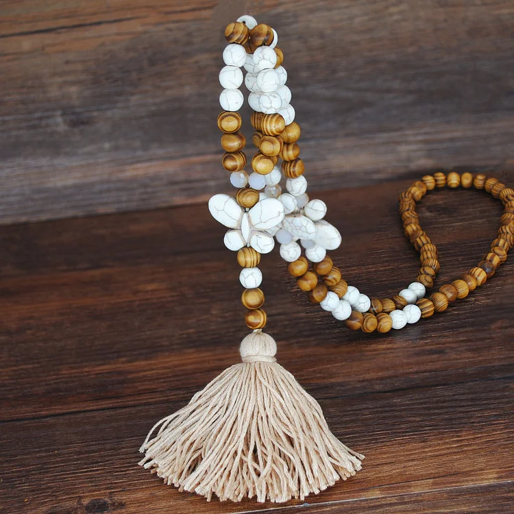 necklace wooden bead tassel pendant sweater chain