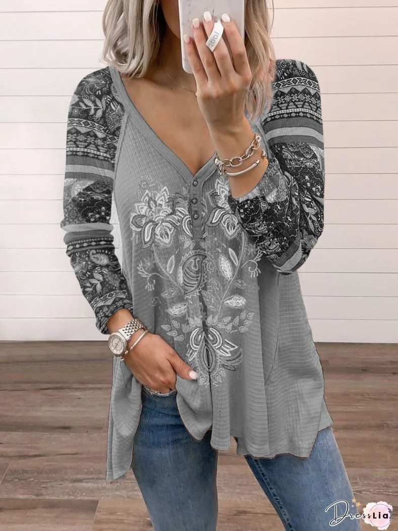 Casual Long Sleeve Round Neck Plus Size Tops
