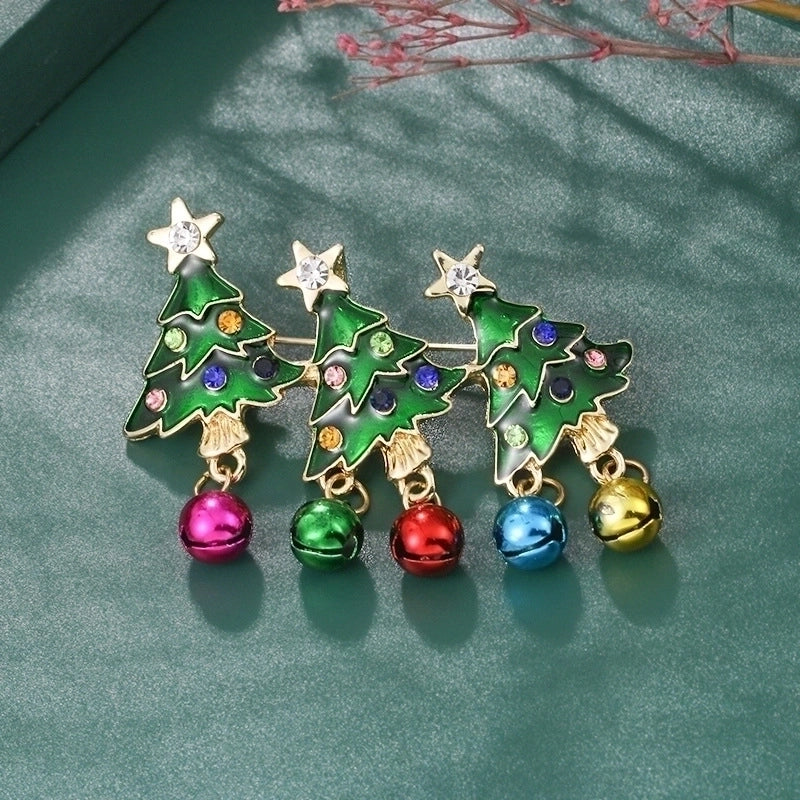 Cartoon Style Pin Christmas Tree Alloy Enamel Rhinestones Unisex Brooches