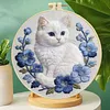 White Cat-DIY Embroidery Kit with Pattern Cotton Threads Needles Hoop 30*30cm