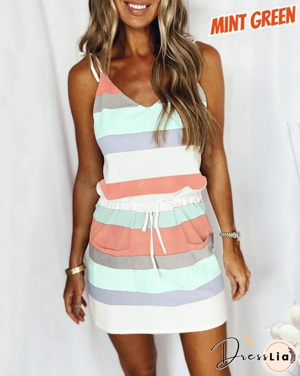 XS-8XL Spring Summer Dresses Plus Size Clothes Women's Causal Sleeveless Dresses Striped Printed Loose Dresses String Strap Dress Lace Up Mini Dress Ladies Slim Fit Pockets Dress Off Shoulder Beach Dress Hip Package Party Dress