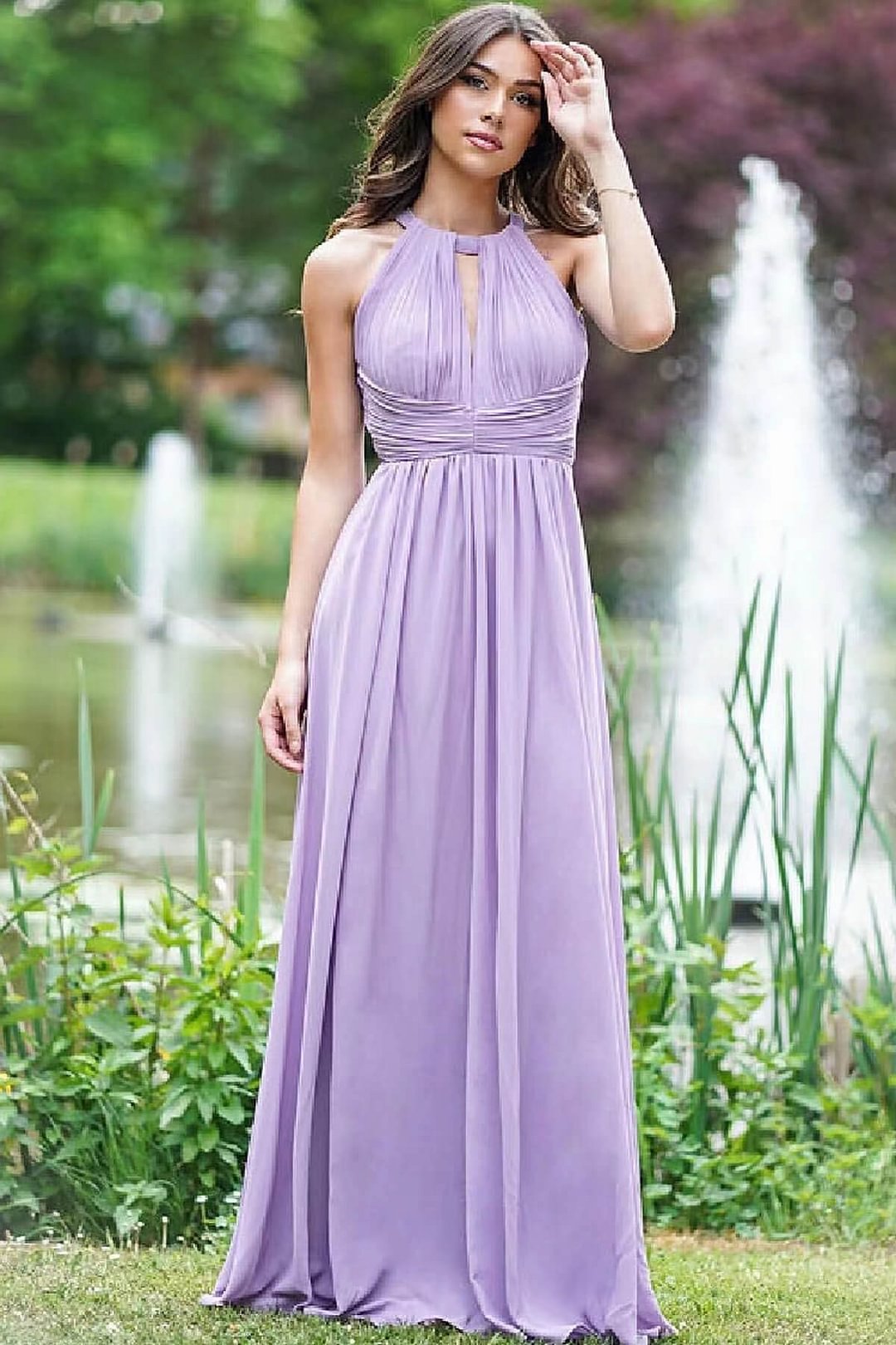 Lilac Elegant Halter A-Line Sleeveless Prom Dress Online Open Back | Ballbellas Ballbellas