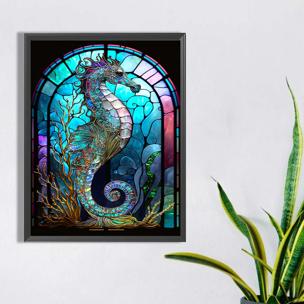 Diamond Painting - Full Round Drill - Stained Glass Hippocampus(30*40cm)