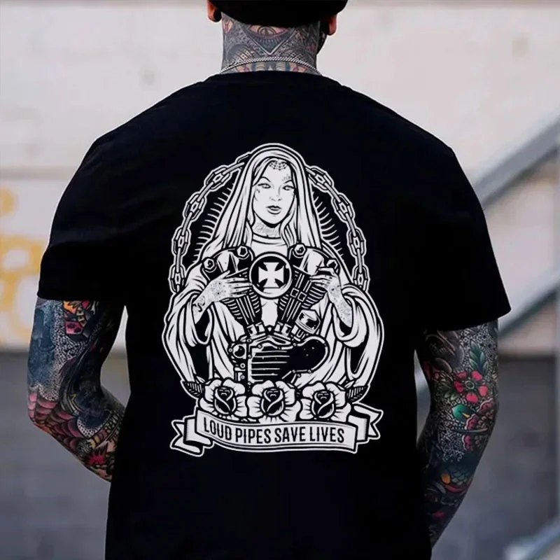 LOUD PIPES SAVE LIFES Black Print T-Shirt