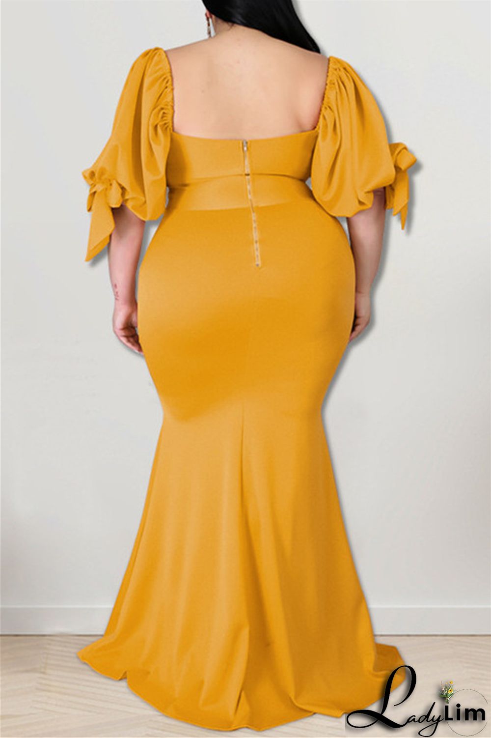 Pink Fashion Sexy Plus Size Solid Backless Slit Square Collar Evening Dress