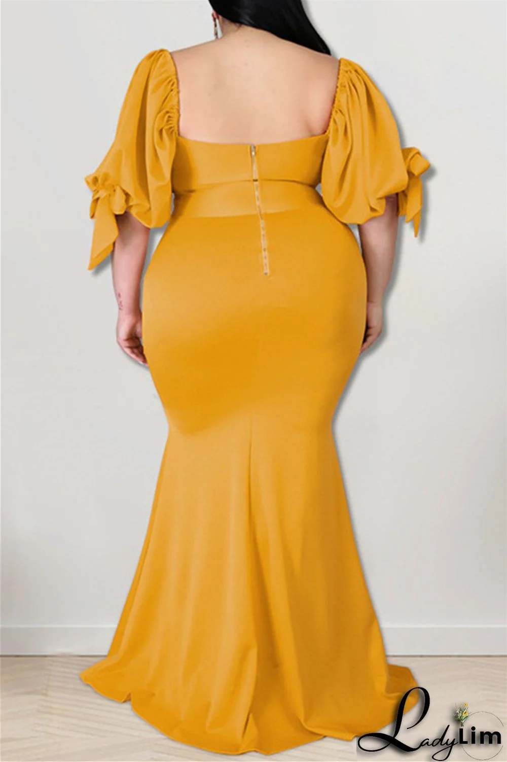 Pink Fashion Sexy Plus Size Solid Backless Slit Square Collar Evening Dress