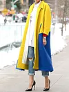 Stylish Lapel Collar Color-Block Loose Pocket Simple Woolen Cardigan Coat