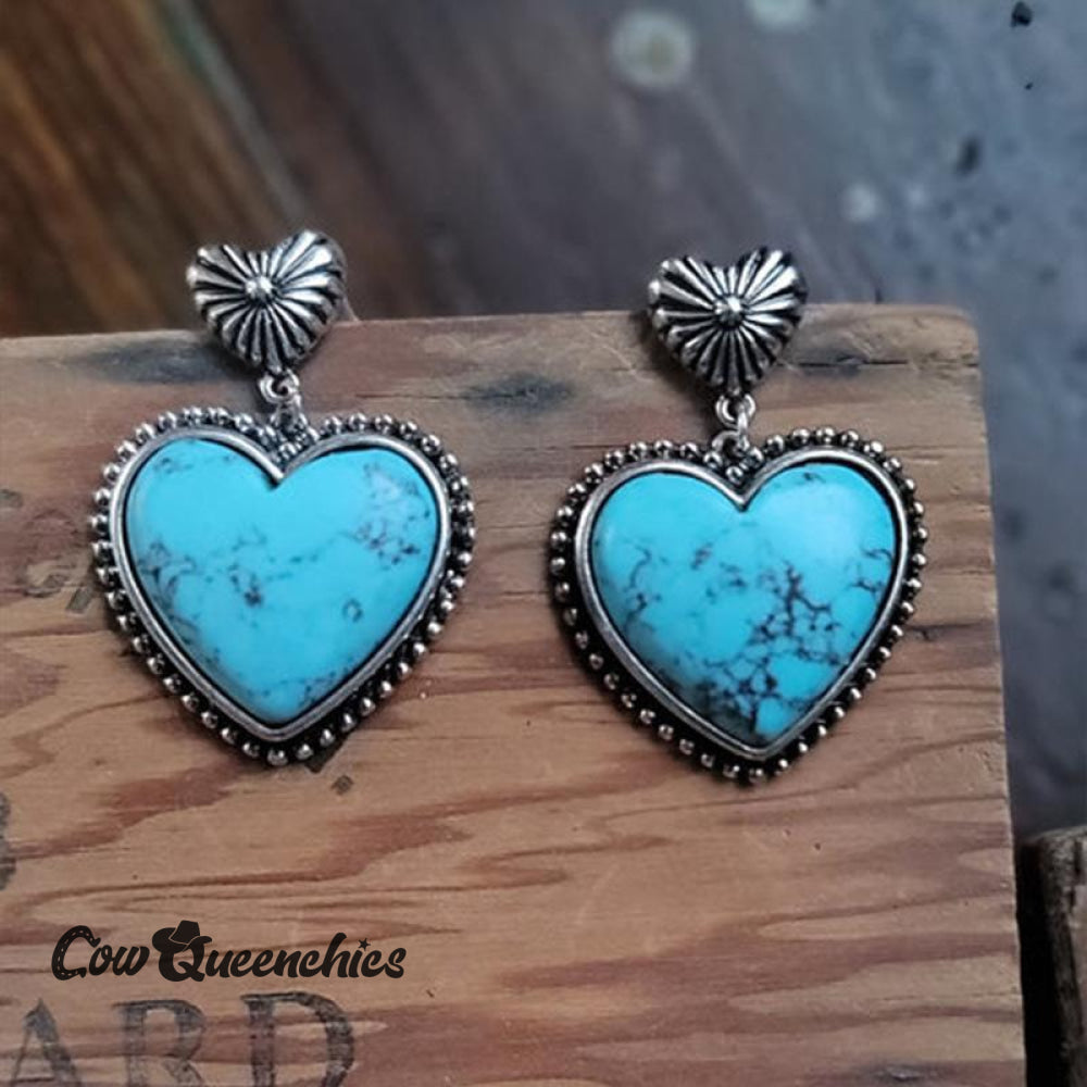 Heart turquoise earrings Green