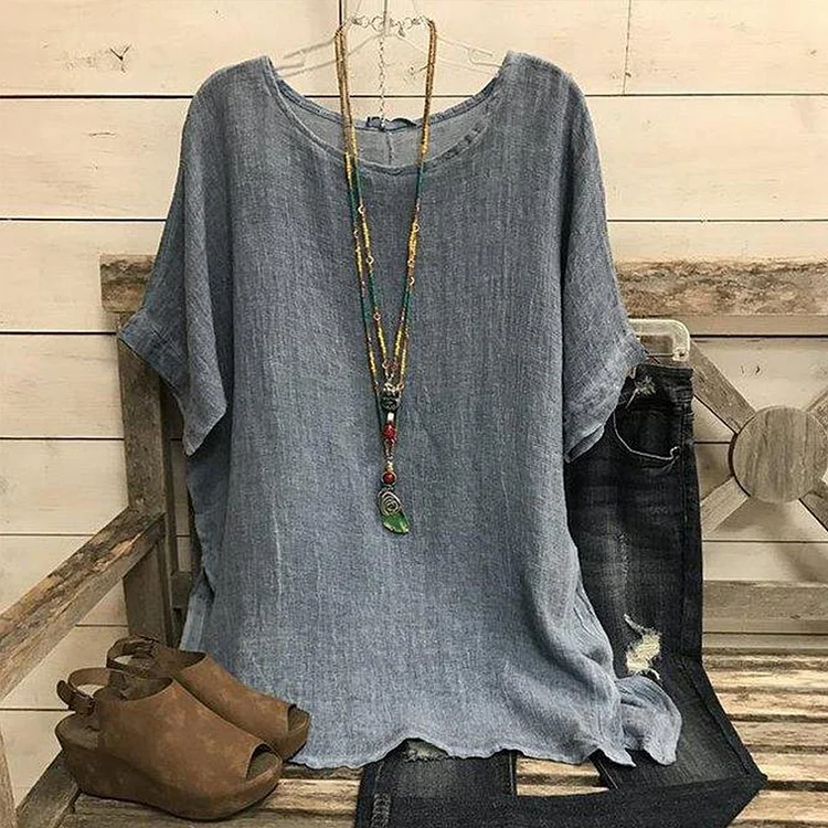 Casual Cotton Loose Short Sleeved Round Neck T-shirt