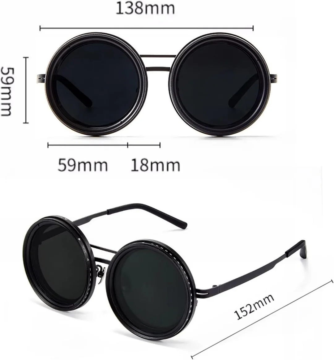 Adjustable Tint Sunglasses, Tint Adjustable Sunglasses, 1-9 Gears Rounded Polarized Glasses with Nd Filter Lenses Technology