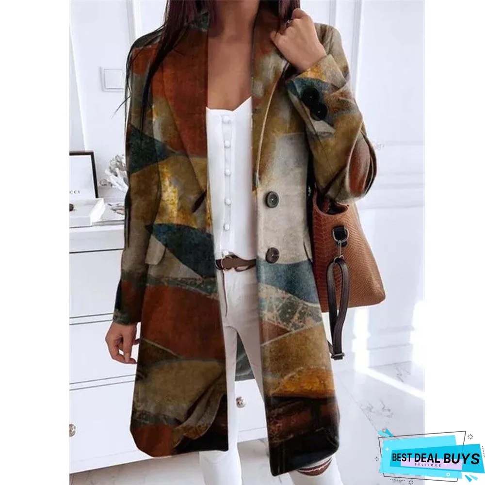 New Autumn and Winter Women's Printed Loose Coat