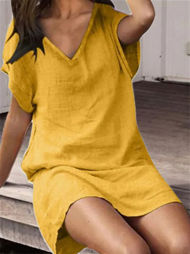 V Neck Loose Fit Comfy Mini Dress wearshes