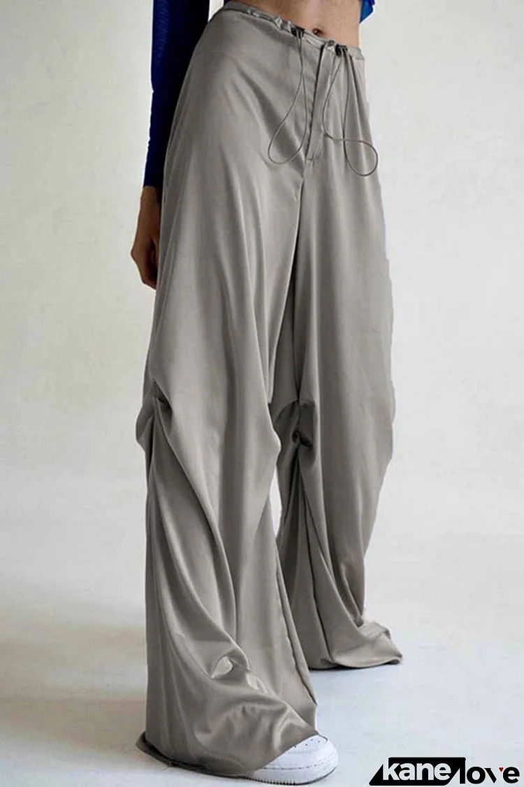 Casual Solid Fold Loose Wide Leg Bottoms