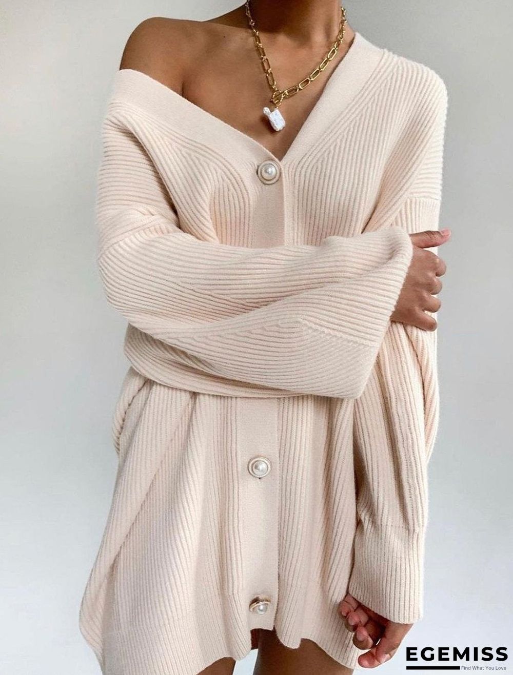 Casual Loose Solid Color Long-sleeved Button Sweater Cardigan | EGEMISS