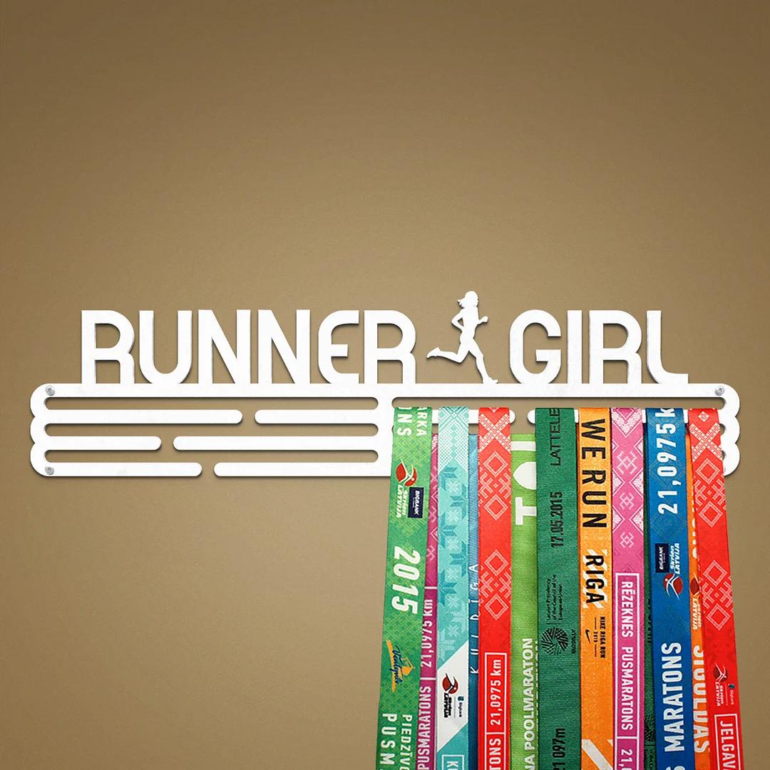 RUNNER GIRL Medal Hanger Display – Powder coated (matte white) – Large / 430mm / 48 Medals