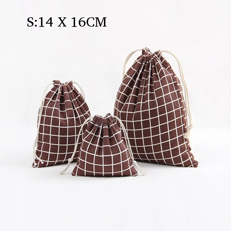 eTya Plaid Cotton Drawstring Bag Men Women Travel organizer Clothe Shoes Packing Pouch Home Storage Shopping bag Tote Set Hot