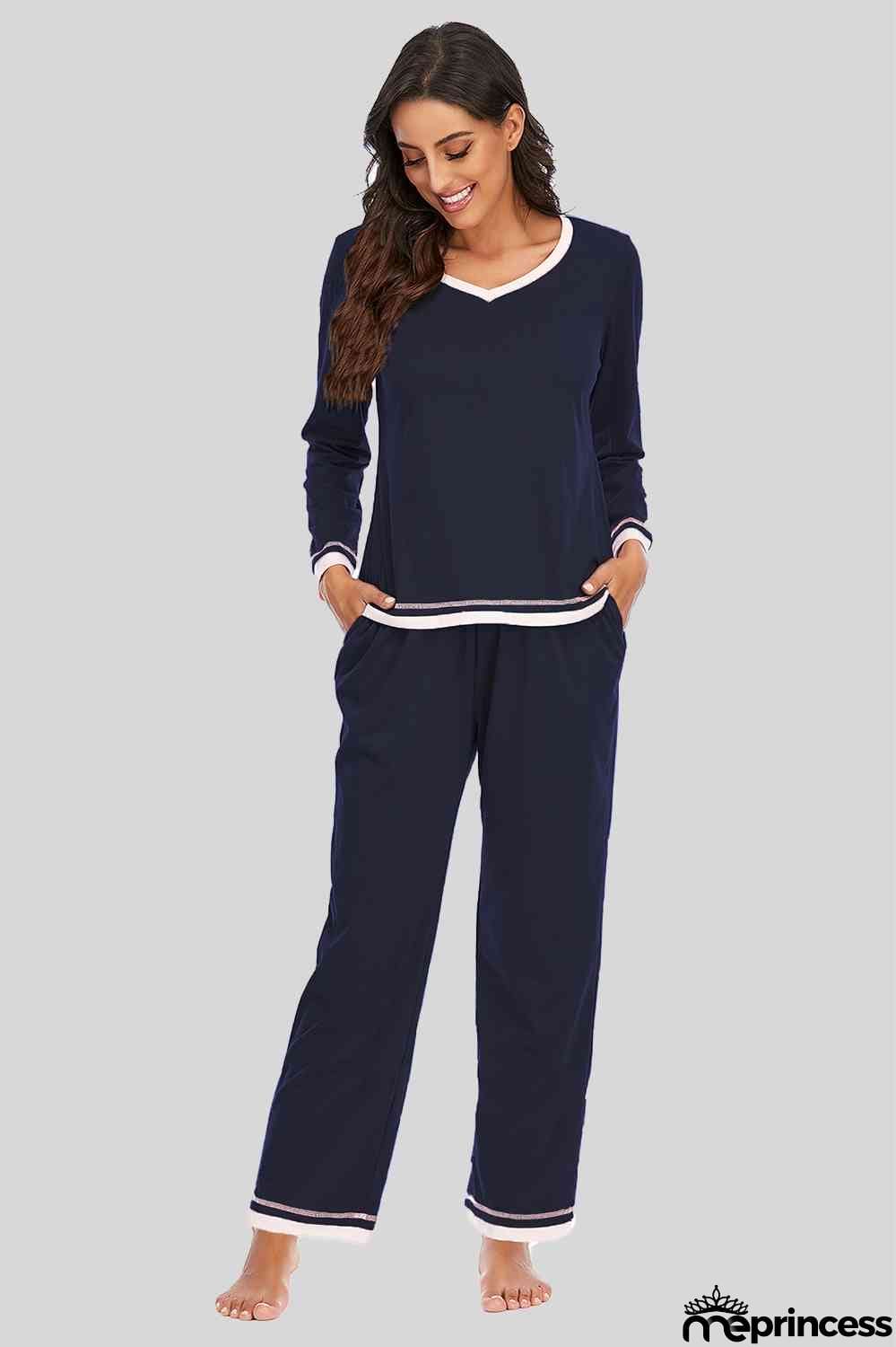 V-Neck Top and Pants Lounge Set
