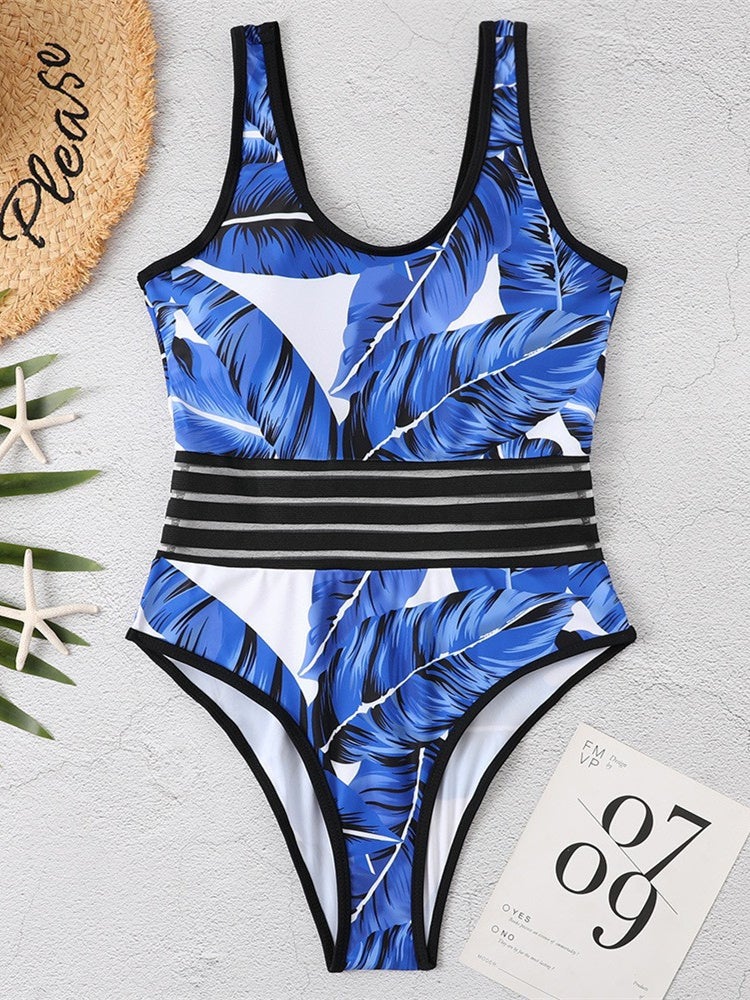 Women Printed Sleeveless U-neck One Piece Swimwear