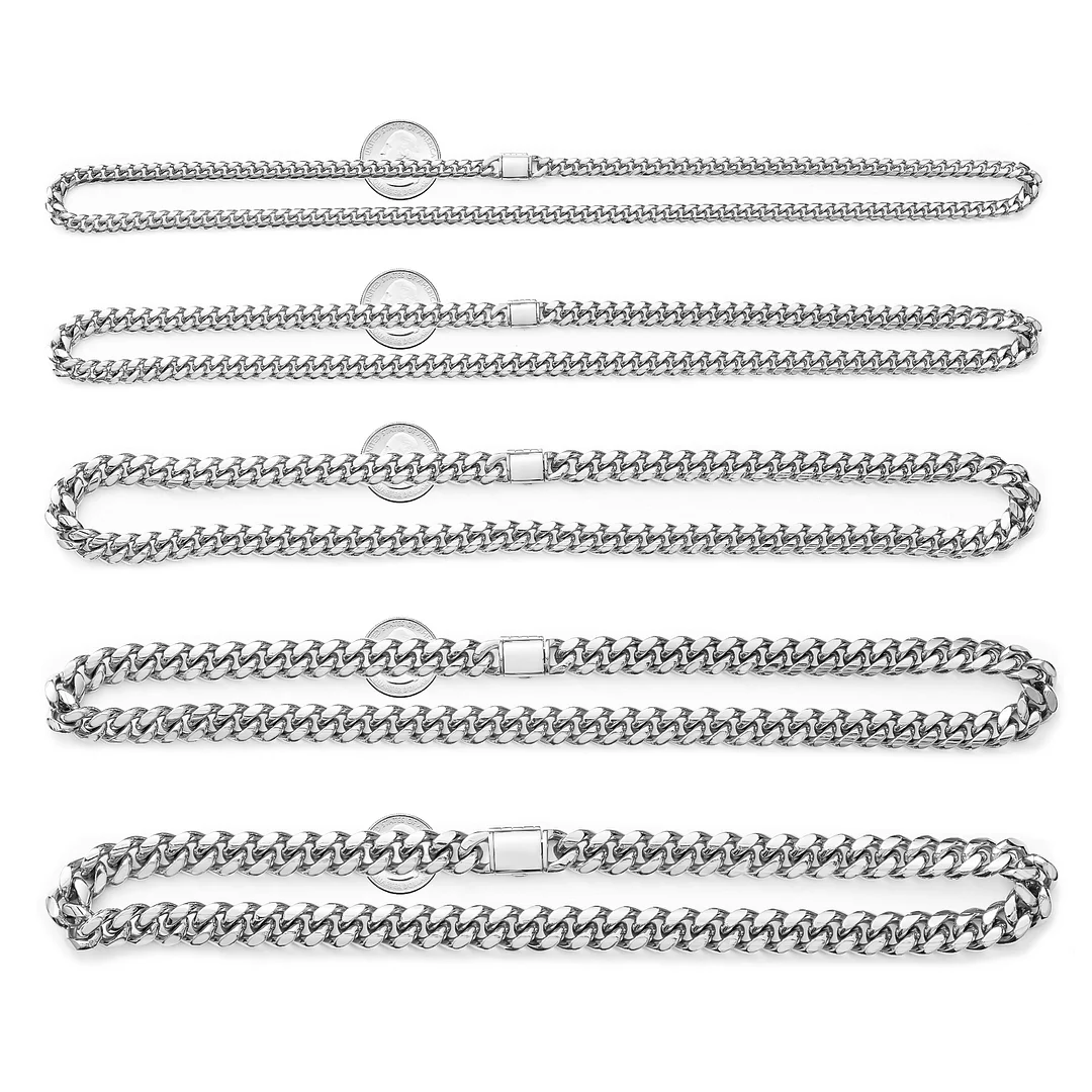Titanium Stainless Steel Mens Cuban Link Chain,  Sliver Miami Cuban Chains Necklace,No Tarnish&Durable Hip Hop Mens Hewelry, 16"-30" Length